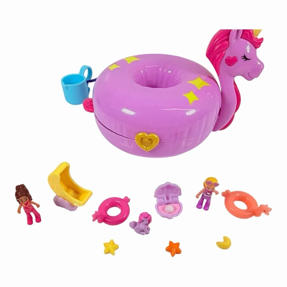 Polly Pocket Sparkle Cove Adventure Unicorn Floatie Compact Complete Set